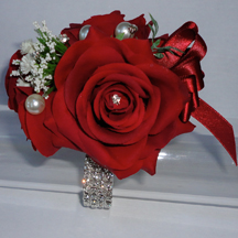 Red Rose wirst corsage, fresh touch red rose wrist corsage with diamantes